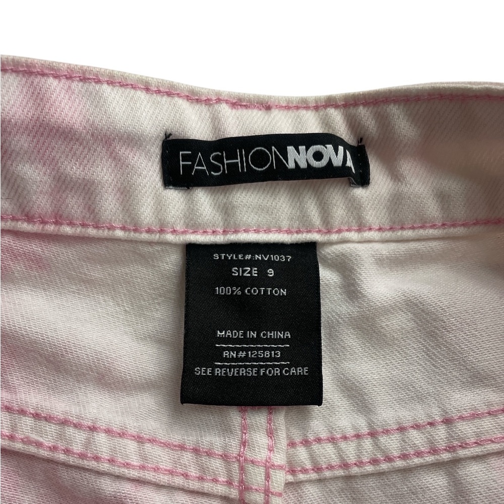 Pink and White high rise Acid Wash Cut-Off Jean Shorts,Distressed Size 9 - Picture 5 of 6